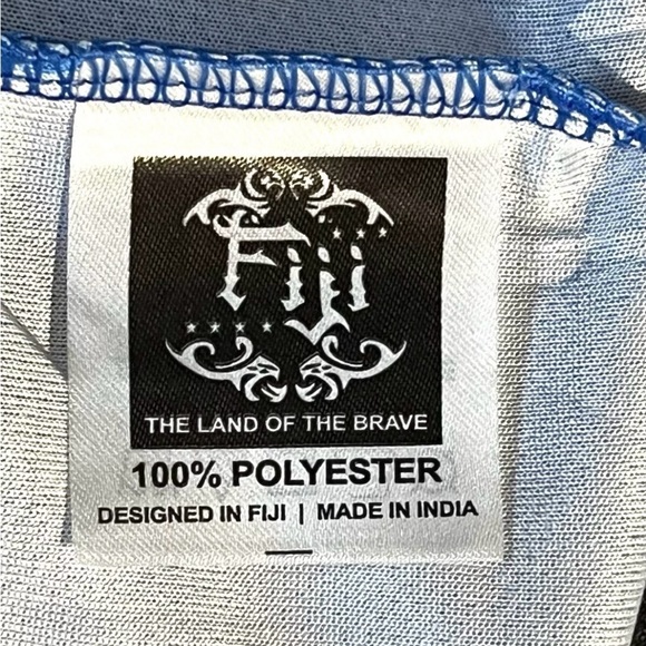 FIJI Men’s Size Large All Over Tribal Palm Tree Flag Print Jersey Shirt Blue NWT - Picture 9 of 12